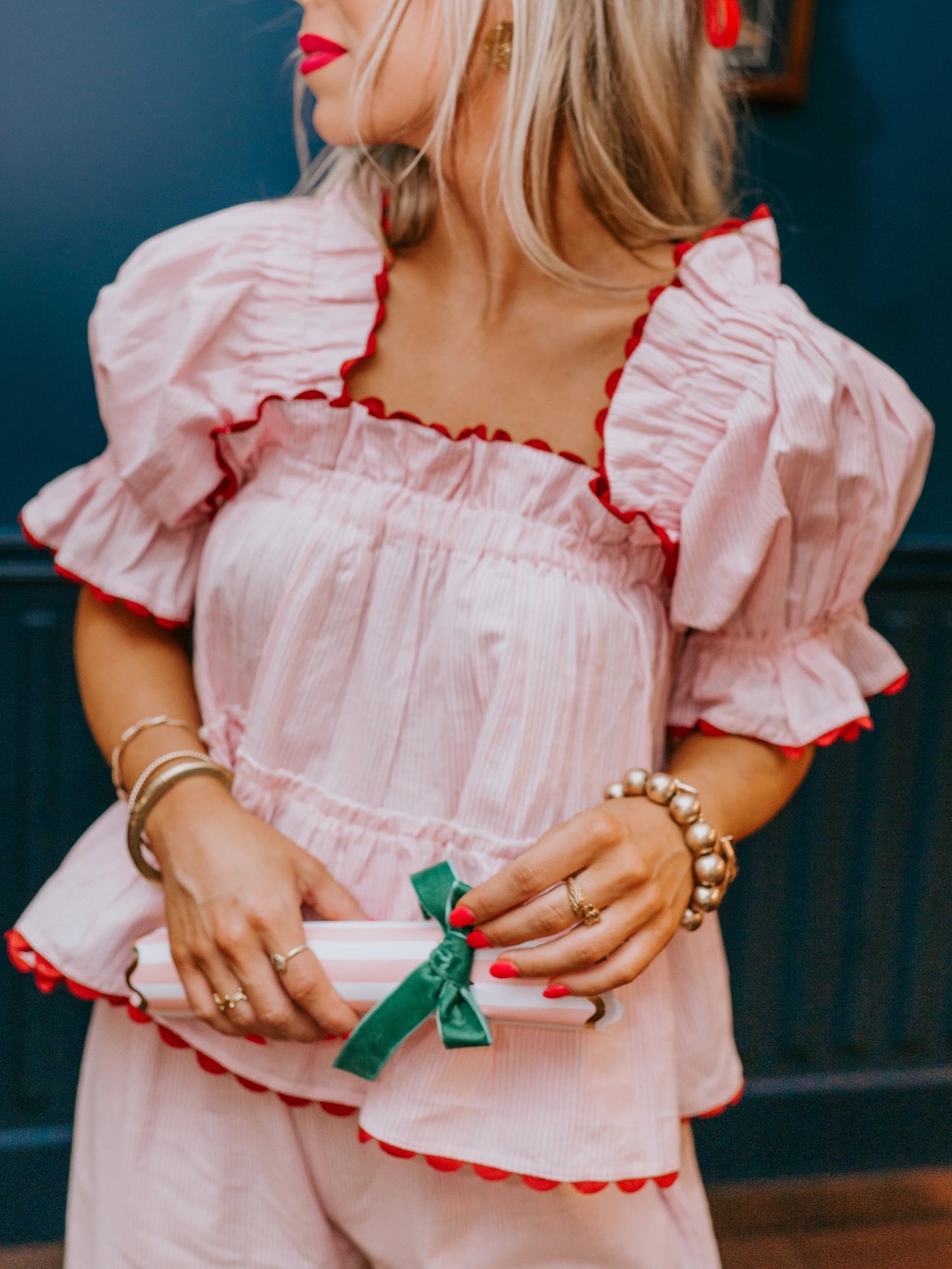 ⏰Hot Sale-Women's Christmas Plaid Ruffle Puff Sleeve Pajamas Set