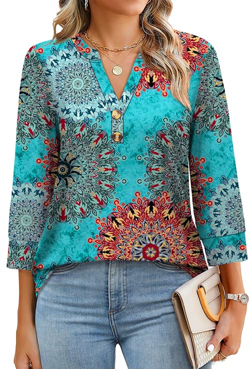 2025 New Womens 3/4 Sleeve Heley Button V neck Tops(buy 3 free shipping)