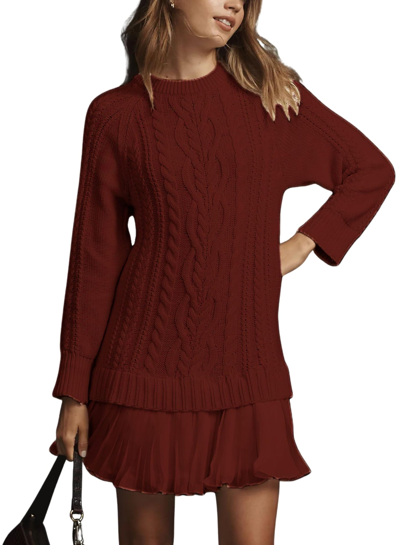 ✨Women Crewneck Cable Knit Sweater Mini Dress (Buy 2 Free Shipping)