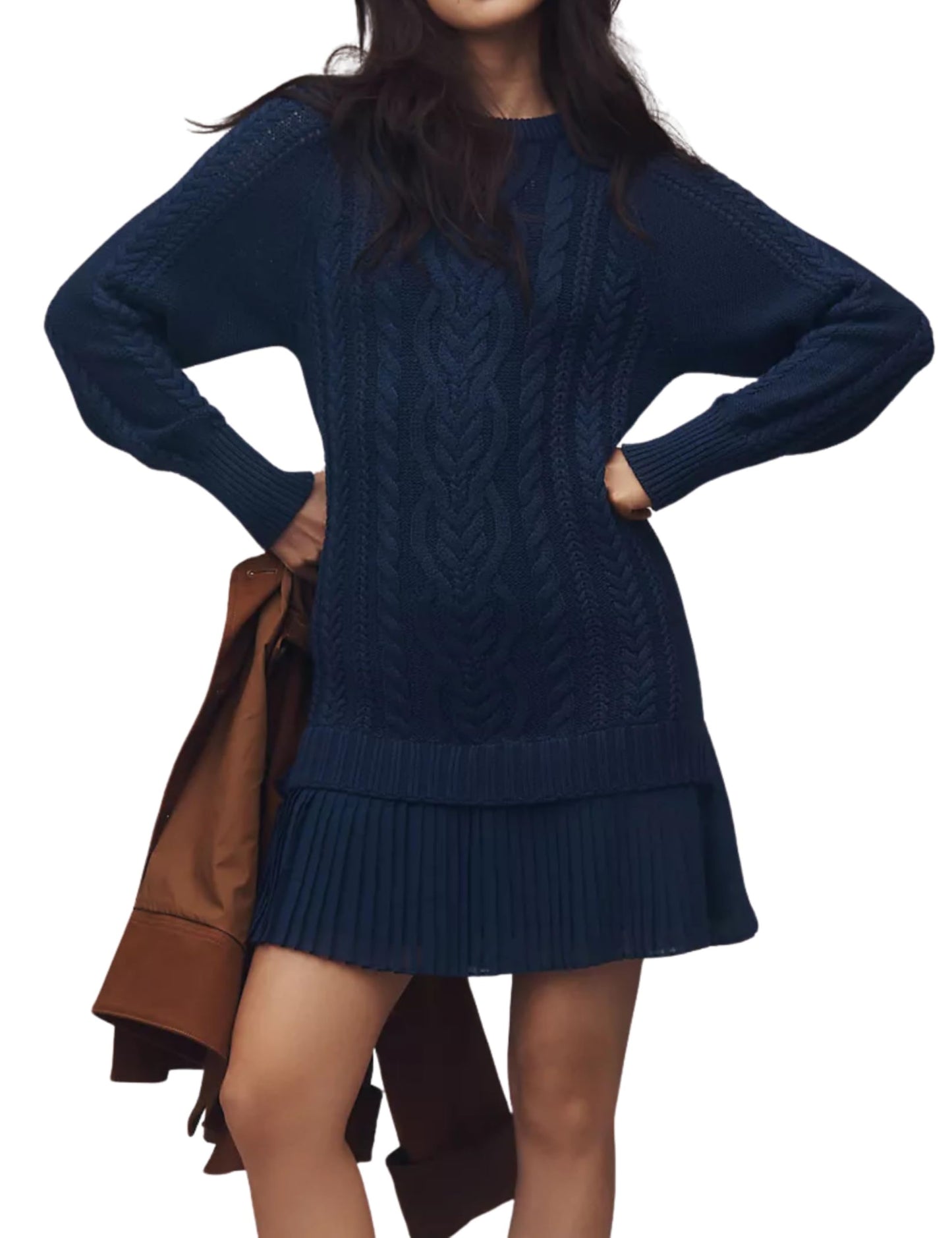 ✨Women Crewneck Cable Knit Sweater Mini Dress (Buy 2 Free Shipping)