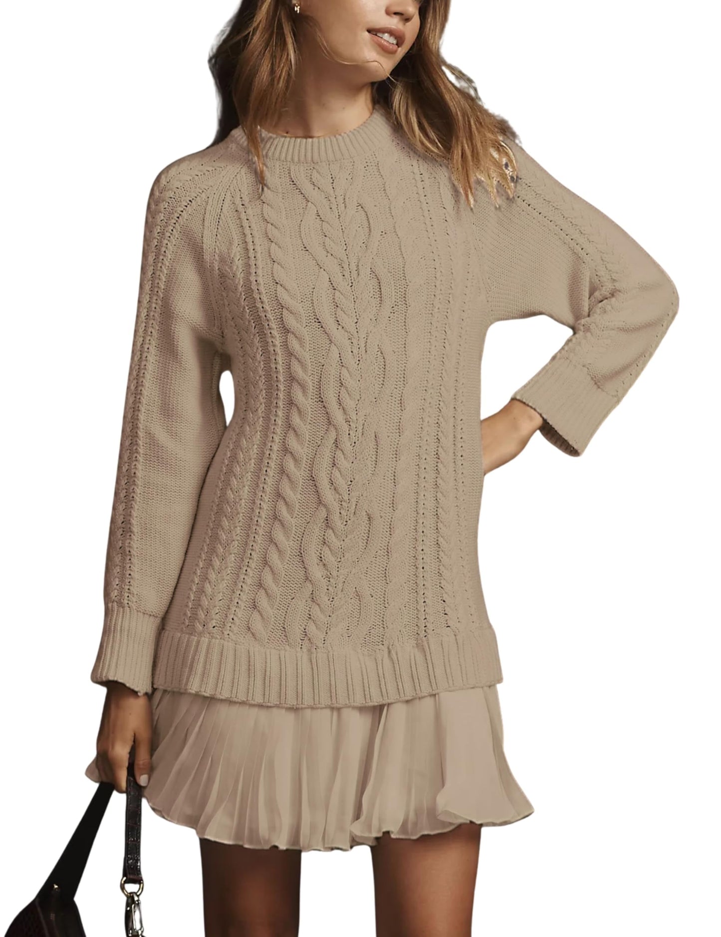 ✨Women Crewneck Cable Knit Sweater Mini Dress (Buy 2 Free Shipping)