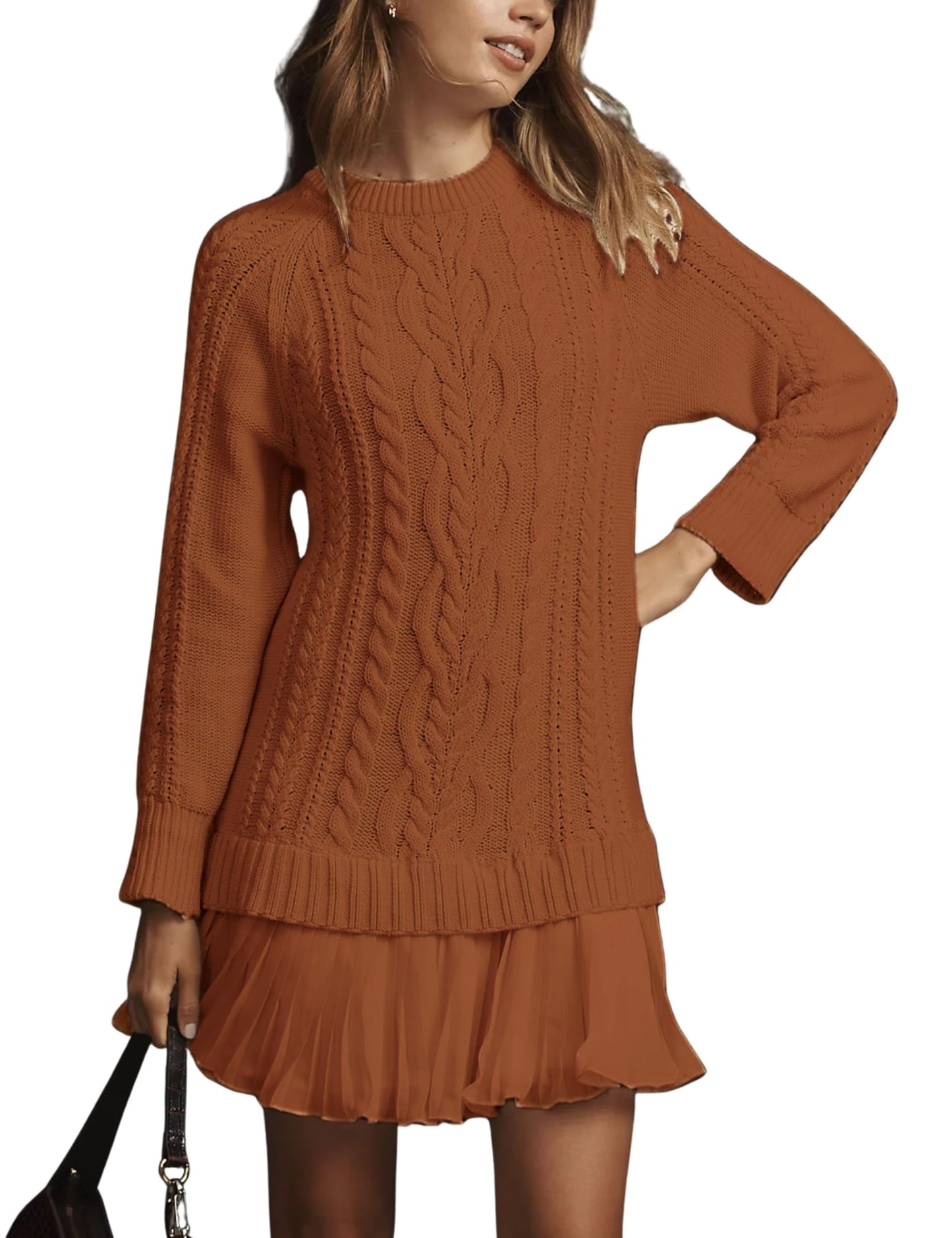 ✨Women Crewneck Cable Knit Sweater Mini Dress (Buy 2 Free Shipping)