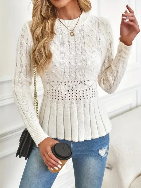 Women's Crew Neck Long Sleeve Chunky Knit Sweater (Buy 2 Free Shipping)