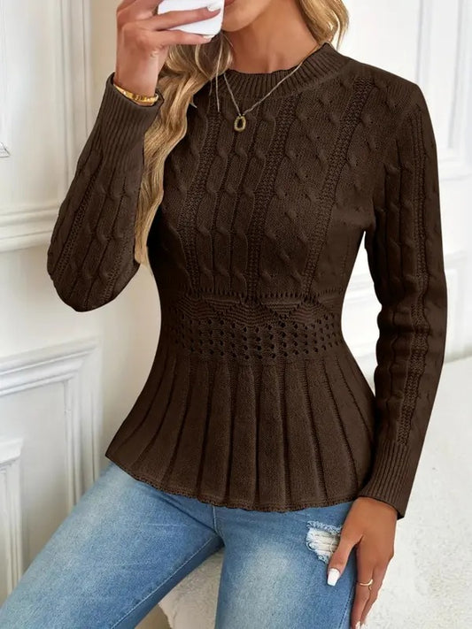 Women's Crew Neck Long Sleeve Chunky Knit Sweater (Buy 2 Free Shipping)