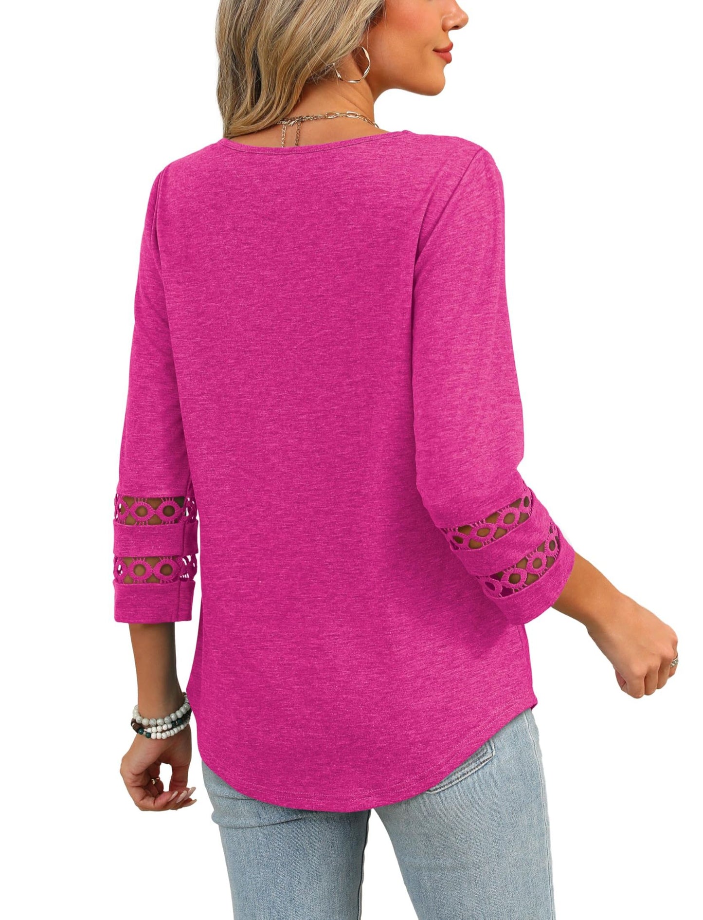 ⏰Hot Sale-Womens 3/4 Length Sleeve Tops Trendy V Neck T Shirts(Buy 3 Free Shipping)